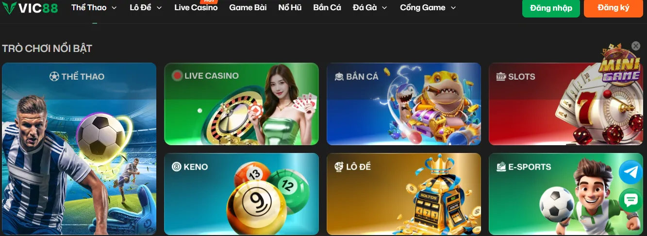 Đa dạng sản phẩm tại Vic88