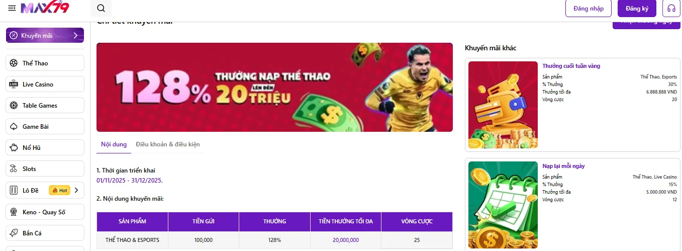 Max79 là nhà cái có nền tảng cá cược thể thao ứng dụng công nghệ hiện đại 2 Siêu khuyến mãi tại thể thao tại Max79